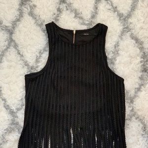 Boho Black Crop Top With Fringe Small